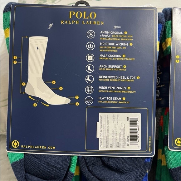 NEW POLO RALPH LAUREN MENS 6 PAIRS x 2 PERFORMANCE CREW SOCKS MULTICOLOR - Picture 2 of 9